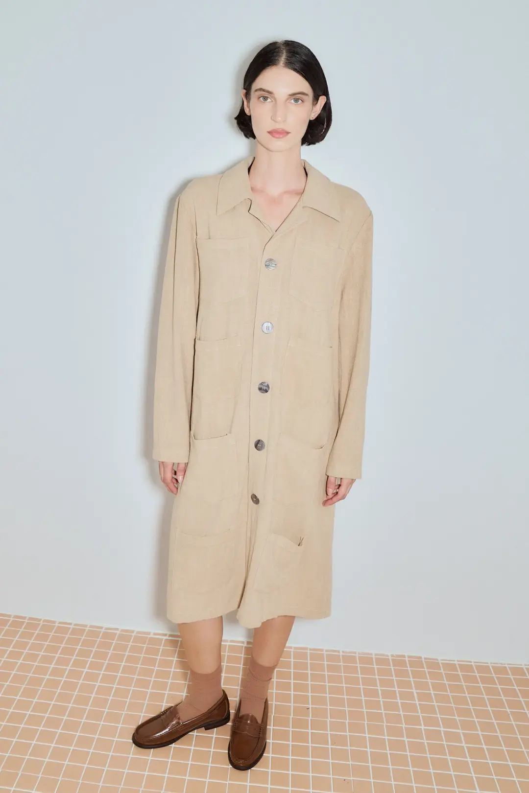 Unisex Thick Linen Too Many Pockets Jacket Khaki