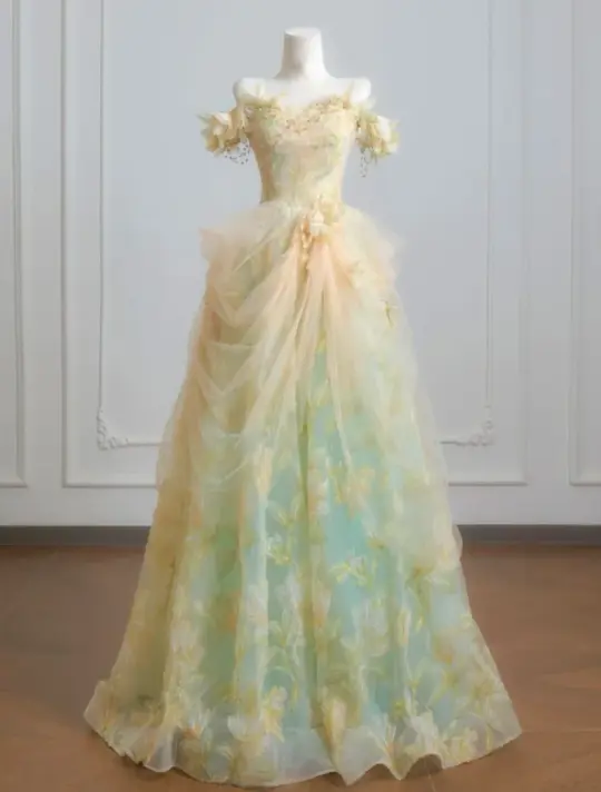 Tulle Flowy Dreamy Corset Prom Gown , Soft Green Women's Maxi Evening Dress Birthday Dress RS2570