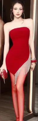 Red tube top slim waist slimming sexy irregular skirt short skirt homecoming dress R4612