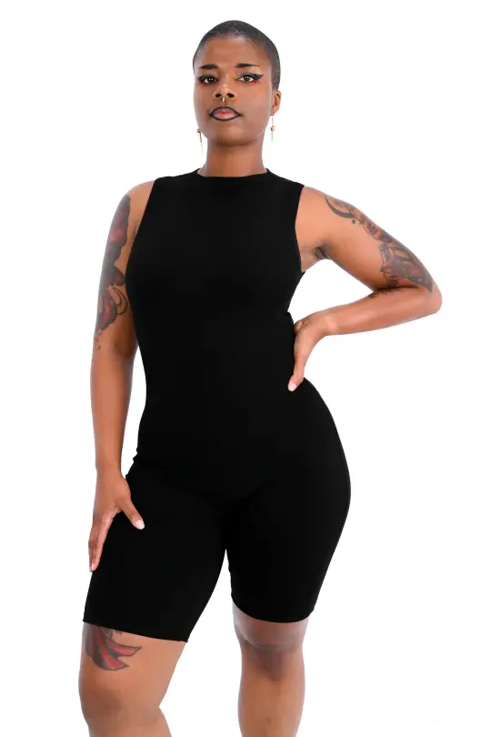 High Neck Biker Short Romper