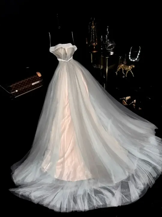 Champagne-colored satin halter-neck fitted long ball gown R6916