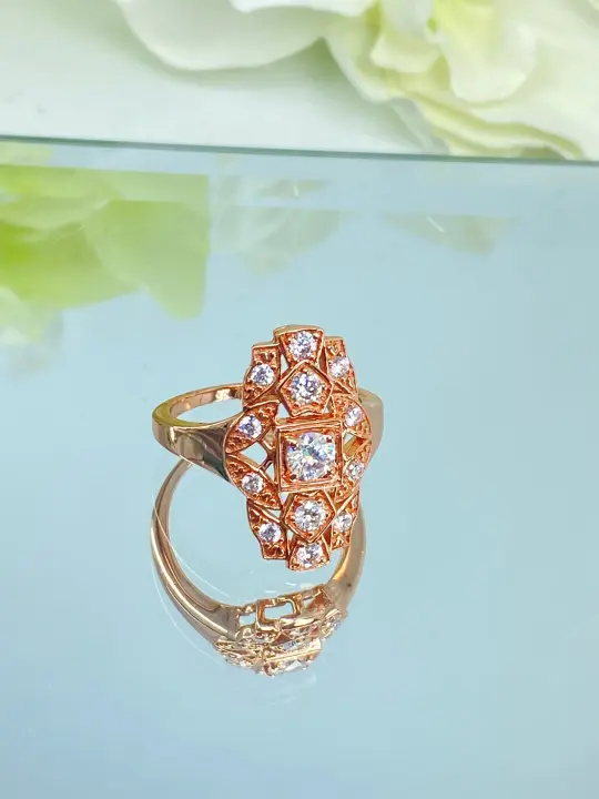 Sparkling Moissanite Ring, Size 7 Rose Gold plated Ring, Flapper Era, Gatsby style Filigree, D590 - Ready to Ship