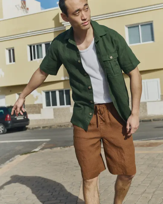 Men’s short sleeve linen shirt QUEBEC