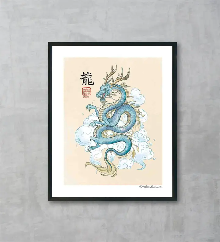 Blue Chinese Dragon Fine Art Print