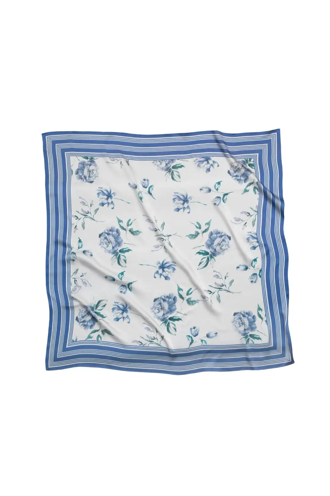Large Floral Natural Silk Scarf | Blue Collection