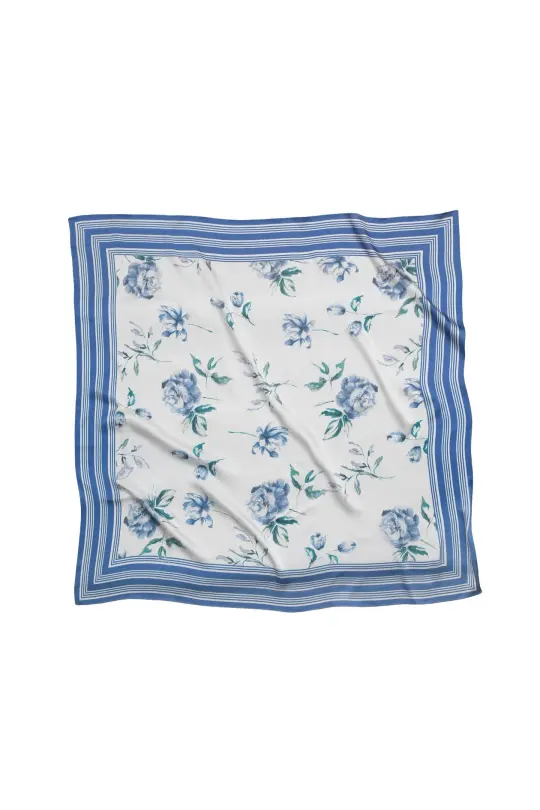 Large Floral Natural Silk Scarf | Blue Collection