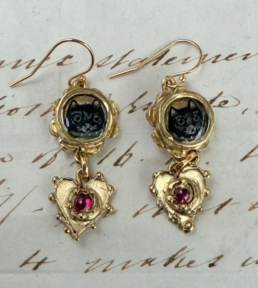 Sweet Black Cat and Heart Earrings