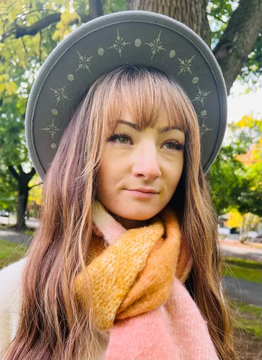 Fox & Fable Grey Silver Starburst Vegan Felt Wide Brim Hat