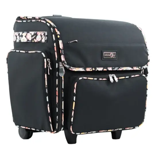 Deluxe Rolling Craft Tote Black Floral