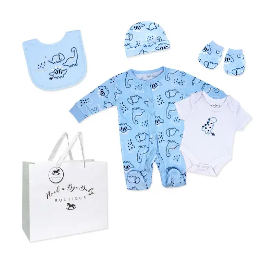 Rock A Bye Baby Boutique Boys Dinosaur 5 Pc Layette Gift Set 0-3M