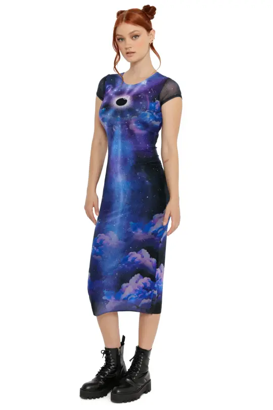 Eclipse Sheer Cap Sleeve Bodycon Maxi Dress