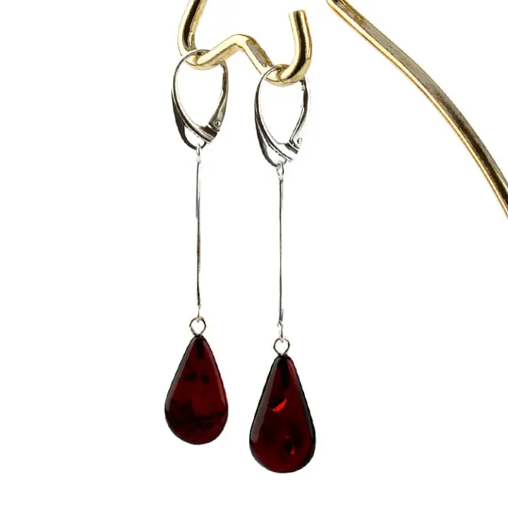 Sleek Cherry Amber Teardrop Earrings