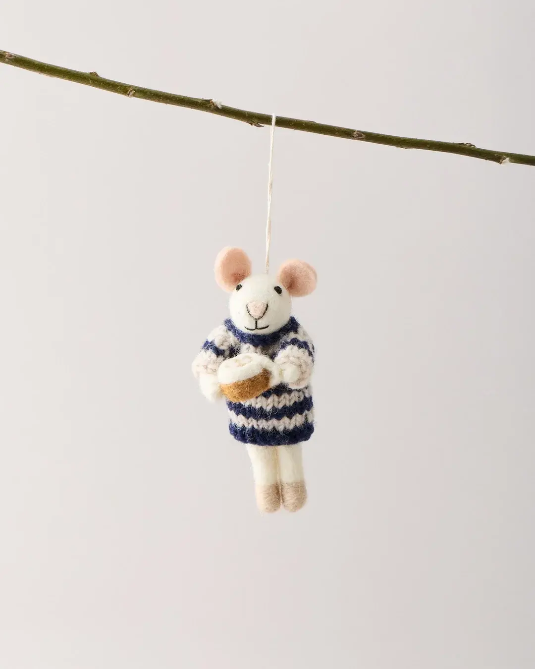 Felted Mouse Ornament - Morning Mug Mouse