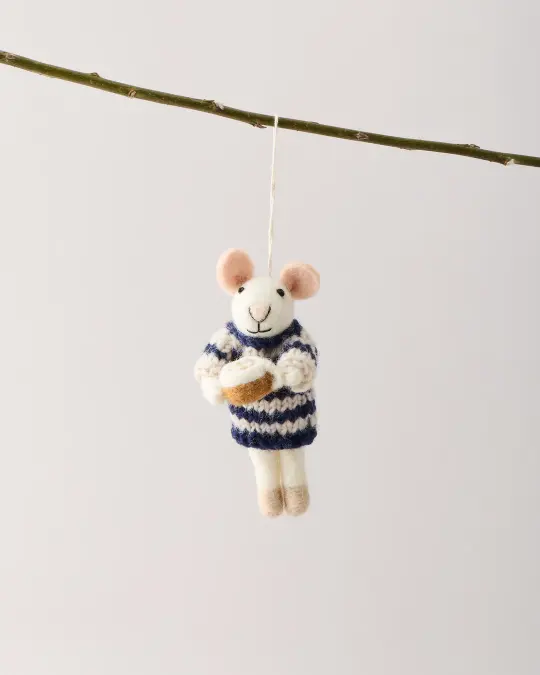 Felted Mouse Ornament - Morning Mug Mouse