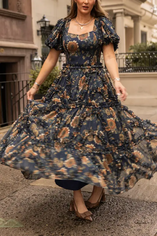 Marseille Dress in Sunflower Twilight