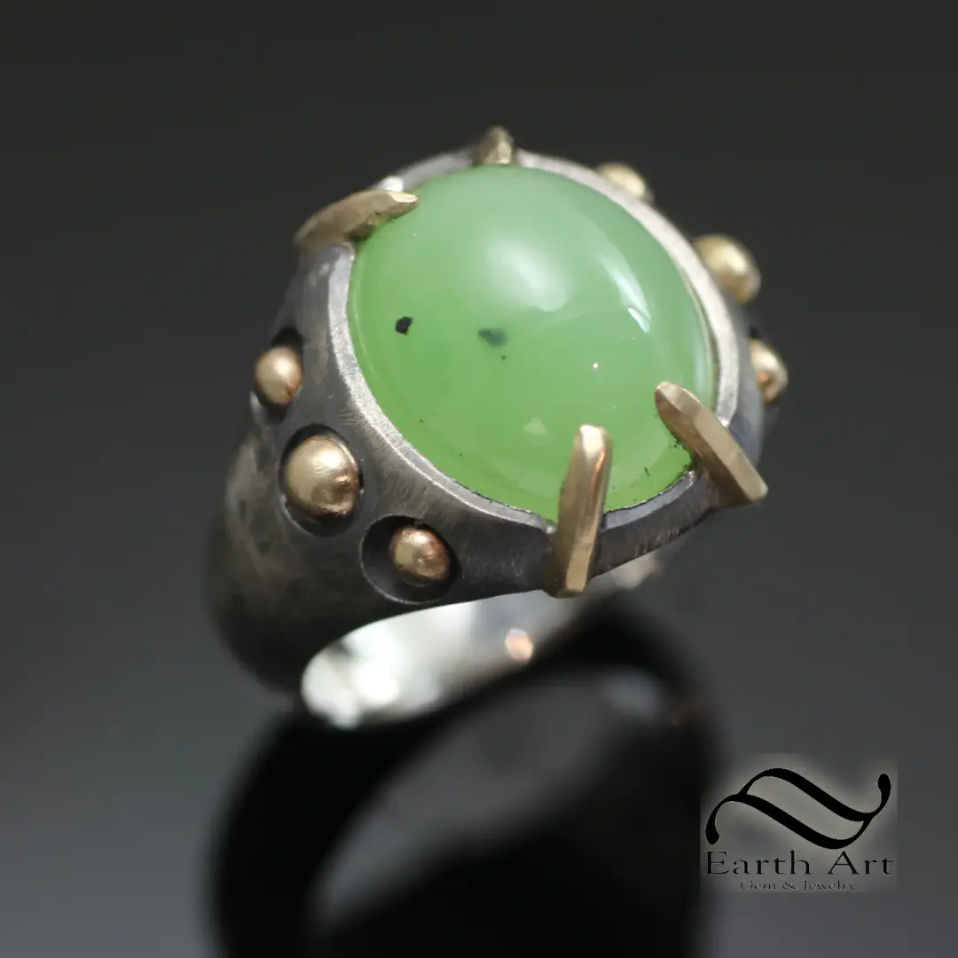 Siberian Jade Rustic Silver and Gold Signet