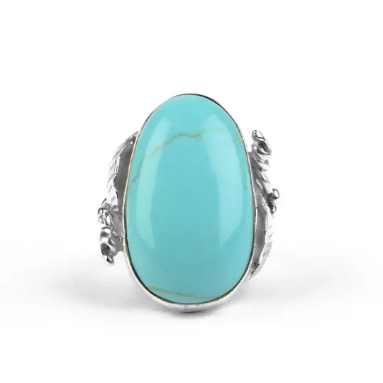 Turquoise & Silver Foliage Ring