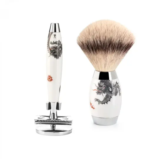 MÜHLE EDITION 3 Pc. Shaving Set, Silvertip Fibre® Brush & Safety Razor, Meissen Porcelain