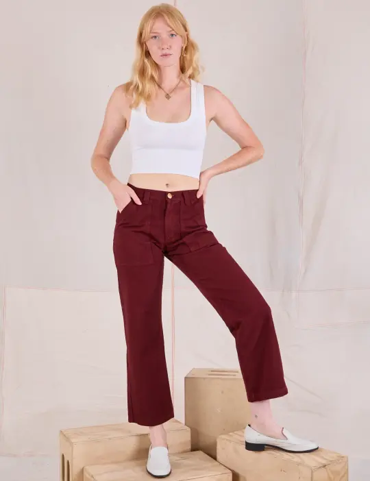 Mid-Rise Work Pants - Red Wine