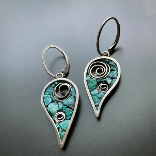 Aqua Leaves with Swirl Earrings