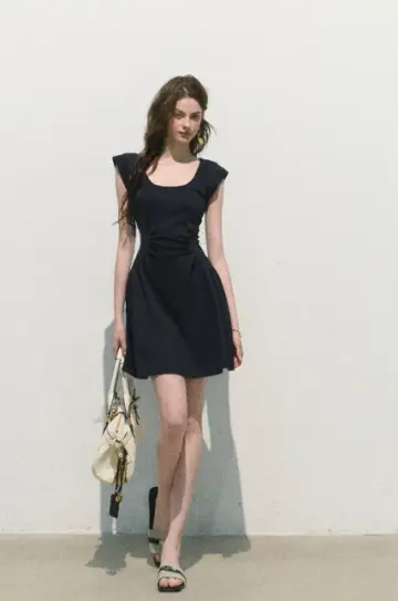 French Style Dark Blue Bodycon Dress High Waist Slim Fit Casual Party Dress R9356