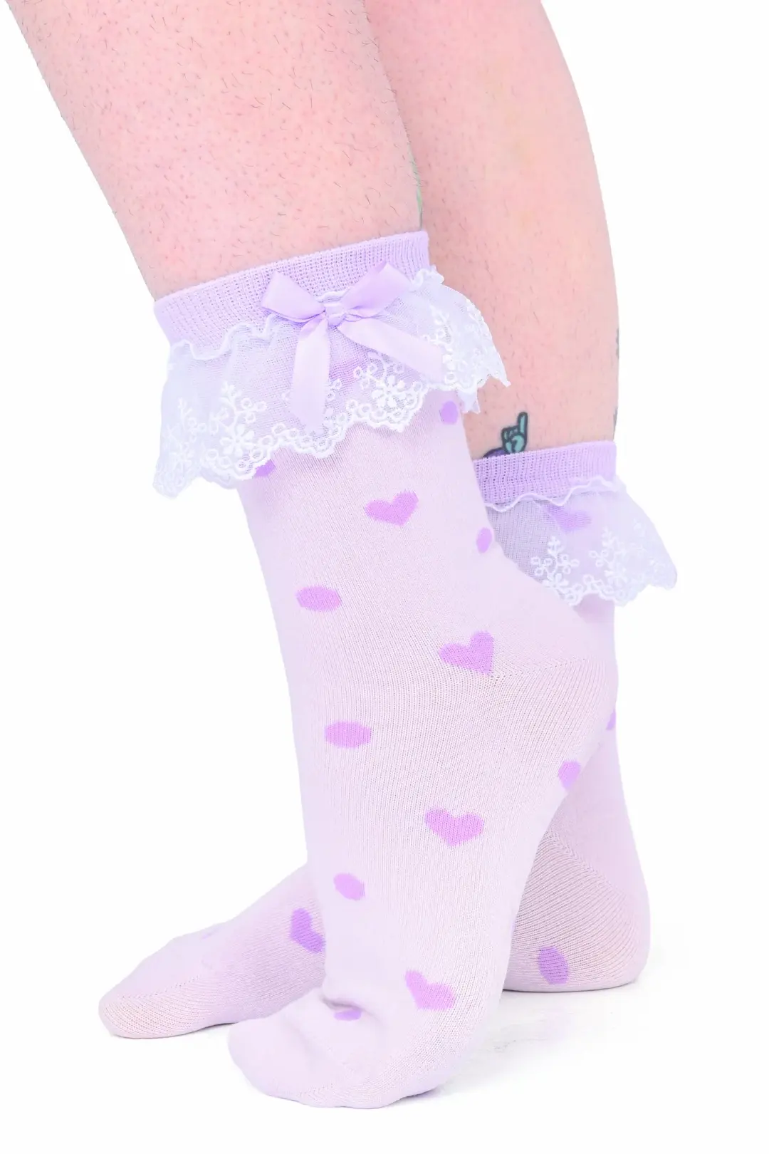 Heart Dot Ruffle Socks - Lavender