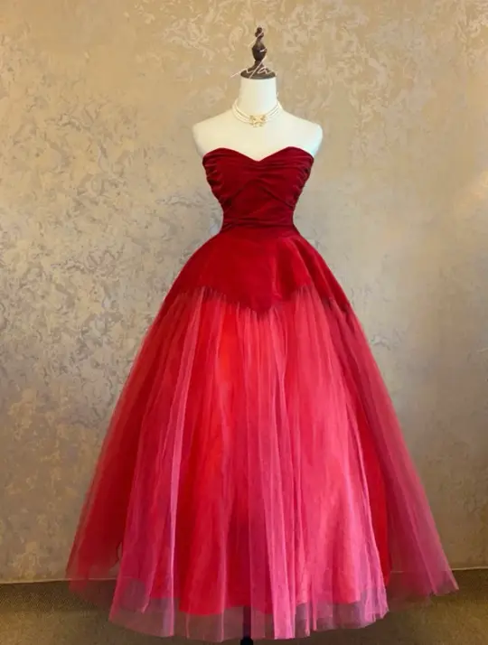 Red strapless fitted waist ball gown/bridal dress R7218