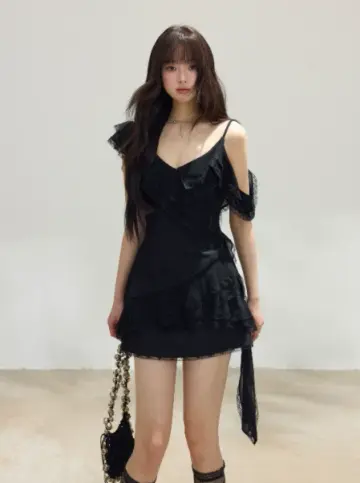 Black Lace Off Shoulder Cami Dress Women Summer High Waist A Line Mini Dress R9383