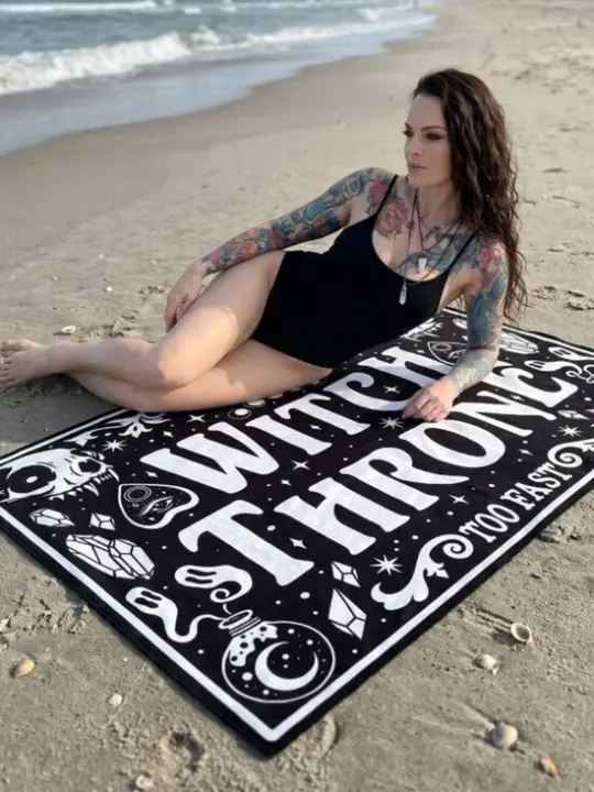 Too Fast Witch Throne Blanket Towel Black Microfiber Occult Crystal Tapestry NWT