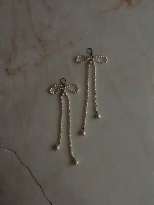 Ribbon Bows //  Freshwater Pearl Earrings