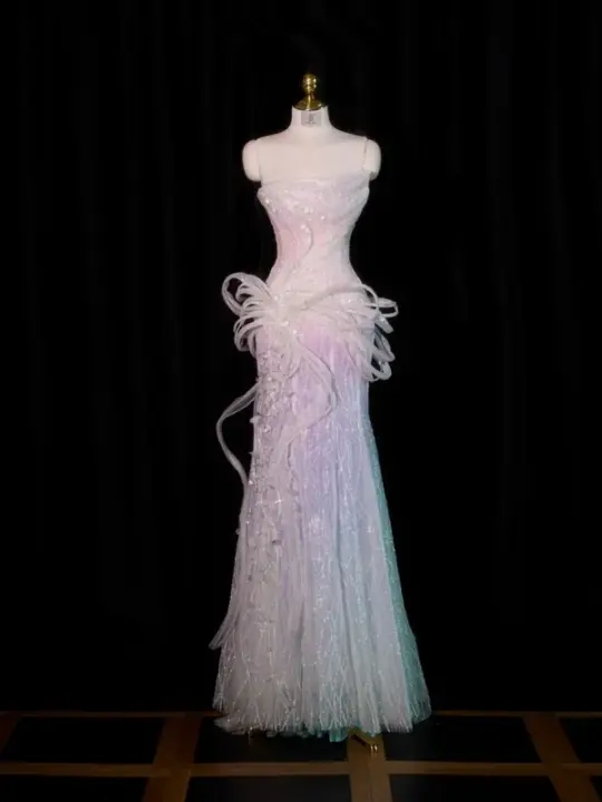 Light purple strapless fitted long ball gown R8924