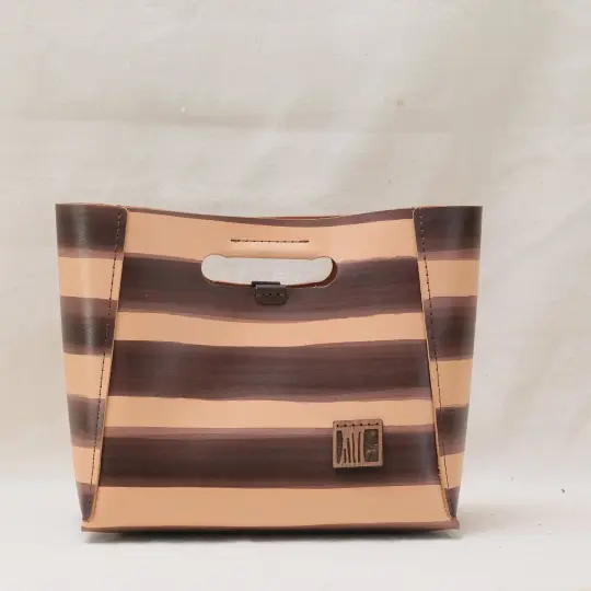 Medium Grab-handle Clutch brown stripes