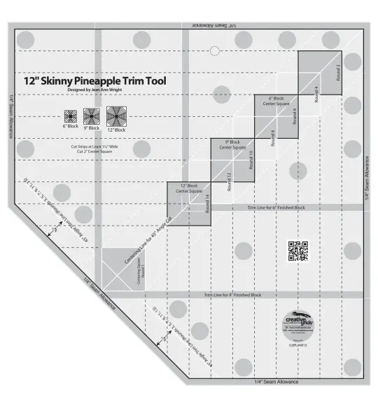 Creative Grids Quilt Ruler 12in Skinny Pineapple Trim Tool