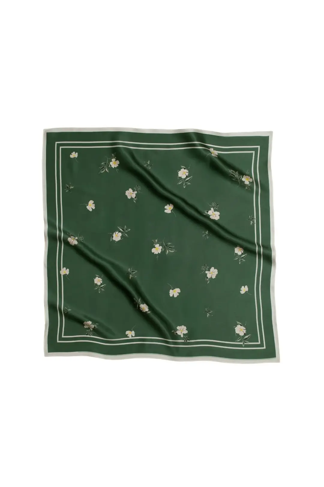 Small Floral Print Natural Silk Scarf | Green Collection