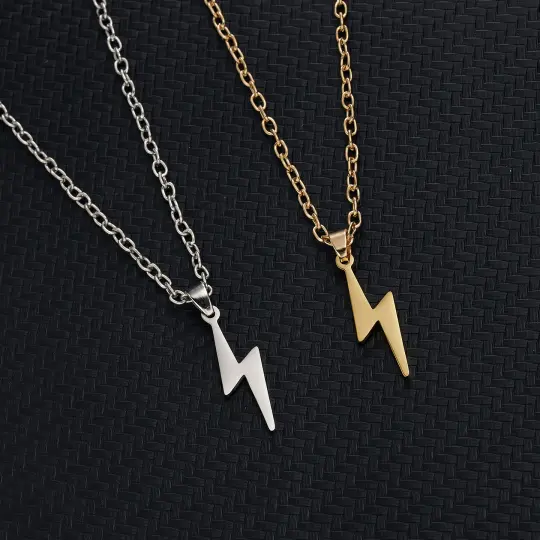 Silver or Gold Stainless Steel Lightning Bolt Necklace