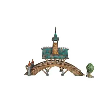 Fully painted 28mm 3D-printed covered bridge with pagoda tower — tabletop RPG terrain for D&D, Pathfinder & wargaming