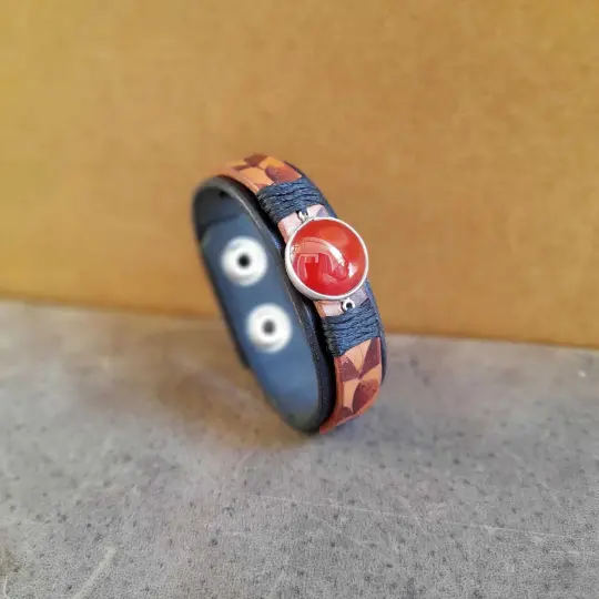 The Ember Bloom Cuff | Hand-Pyrographed Carnelian Leather Bracelet