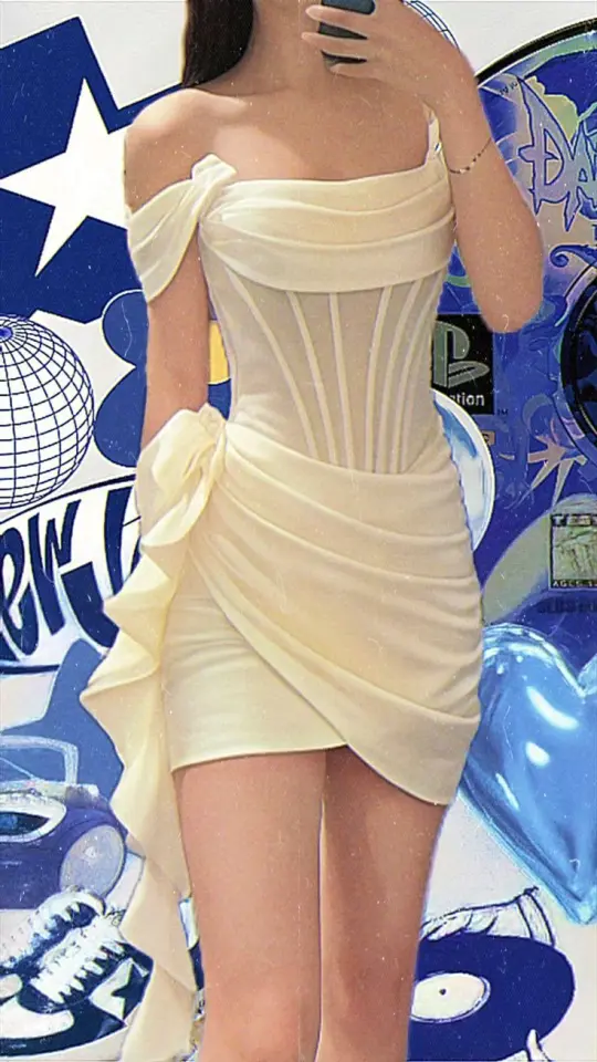 Apricot gentle one-shoulder fishbone waist slim A-line short skirt homecoming dress R3281