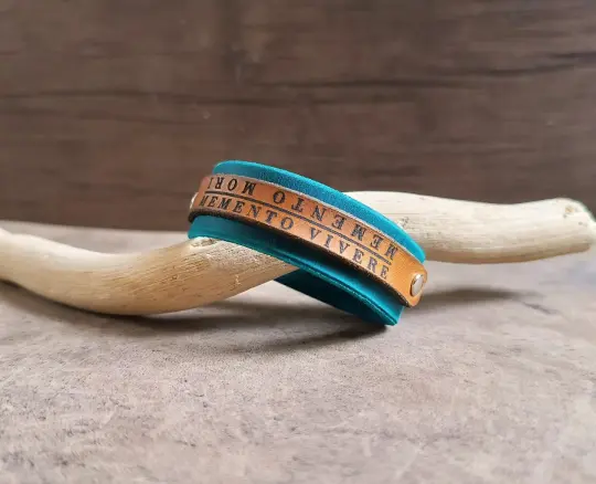 Memento Mori & Memento Vivere Leather Bracelet | Stoic Philosophy Dual-Style Cuff