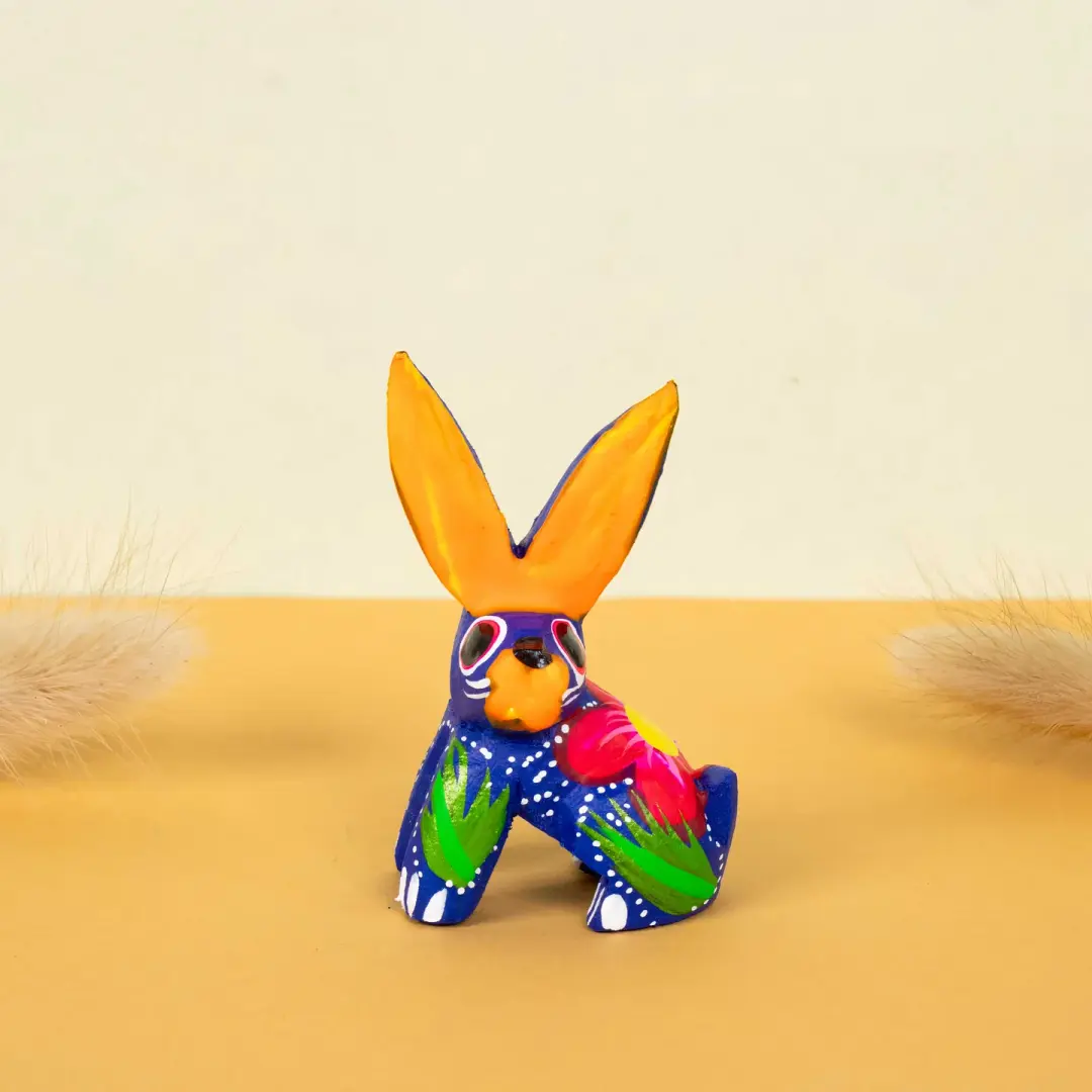 Hand Painted Sitting Rabbit Wooden Figurine