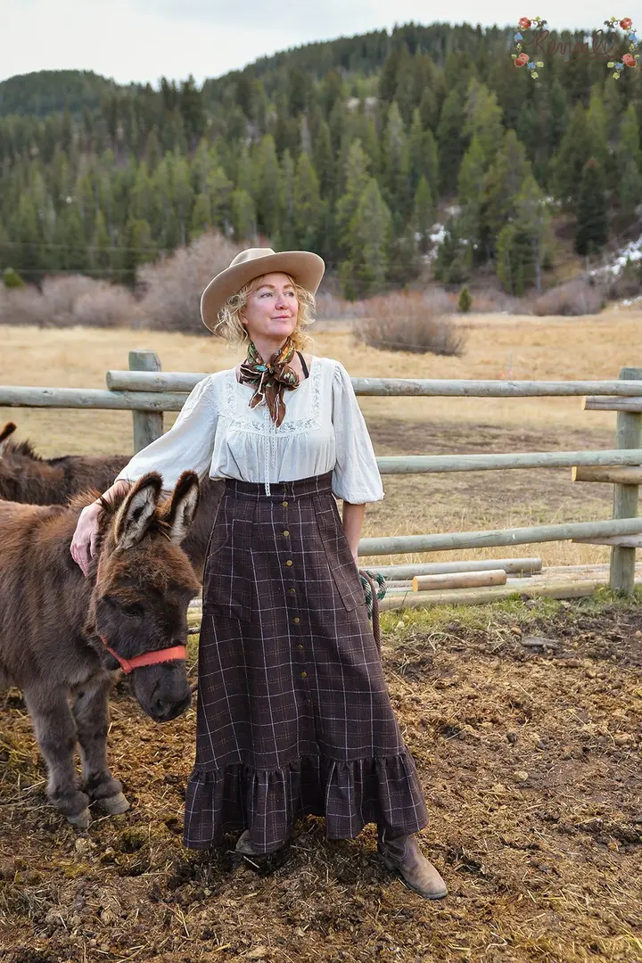 Wool Prairie Skirt in Windowpane-Large