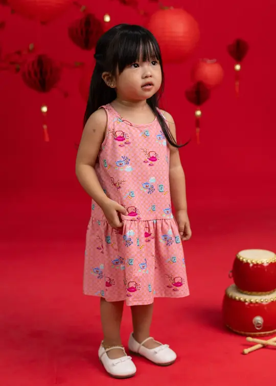 Sleeveless Dress - Pink Teapots