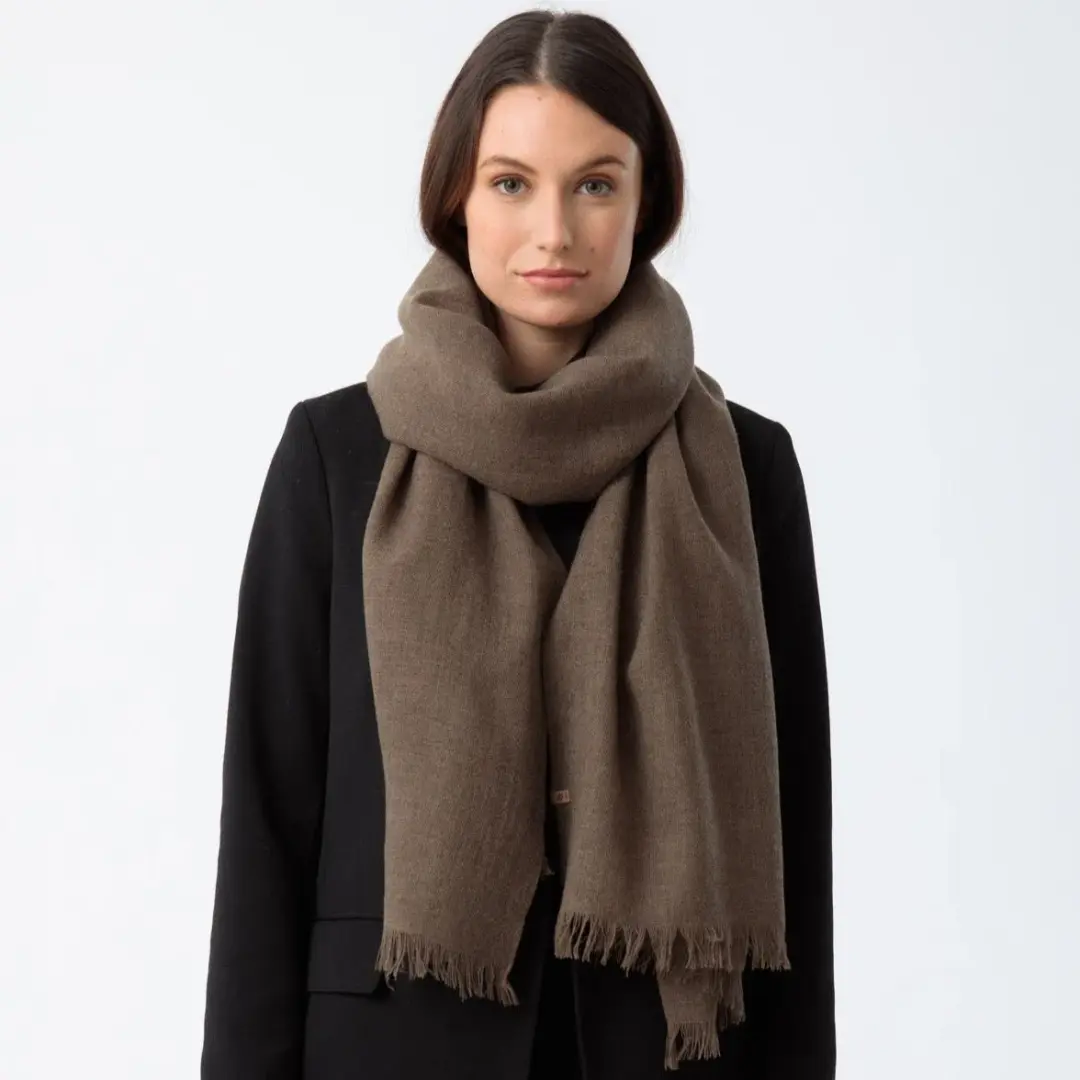 Merino Woven Scarf in Nutmeg Brown
