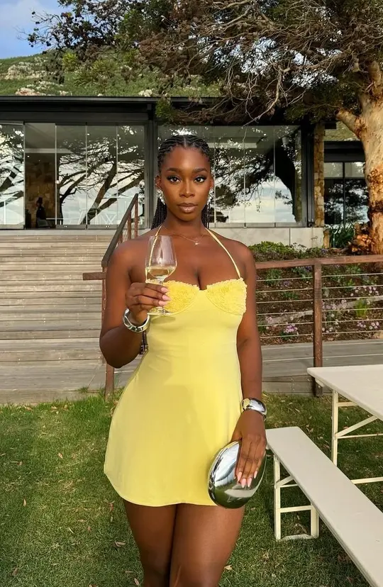 Yellow halter neck strapless sexy waist slim short skirt homecoming dress R3769