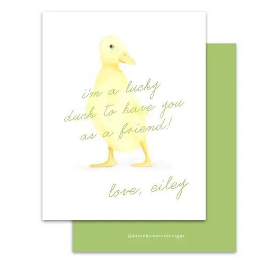 Green Script Lucky Duck Valentine's Day Card