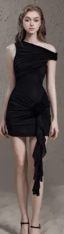 Black single room pleated elegant asymmetrical waist slim hip skirt homecoming dress R4690