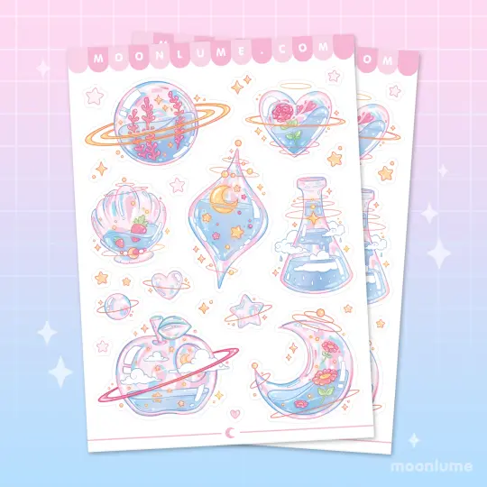 Aesthetic Glass Planets - matte vinyl sticker sheet