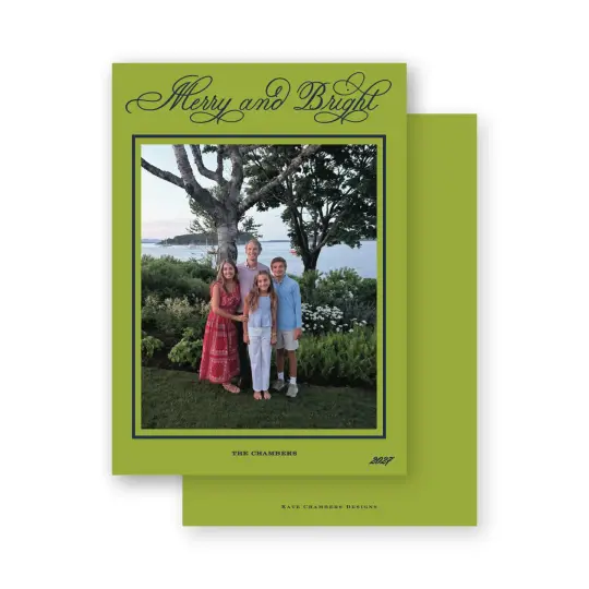 Racing green and lime green "Merry and Bright " Holiday Card