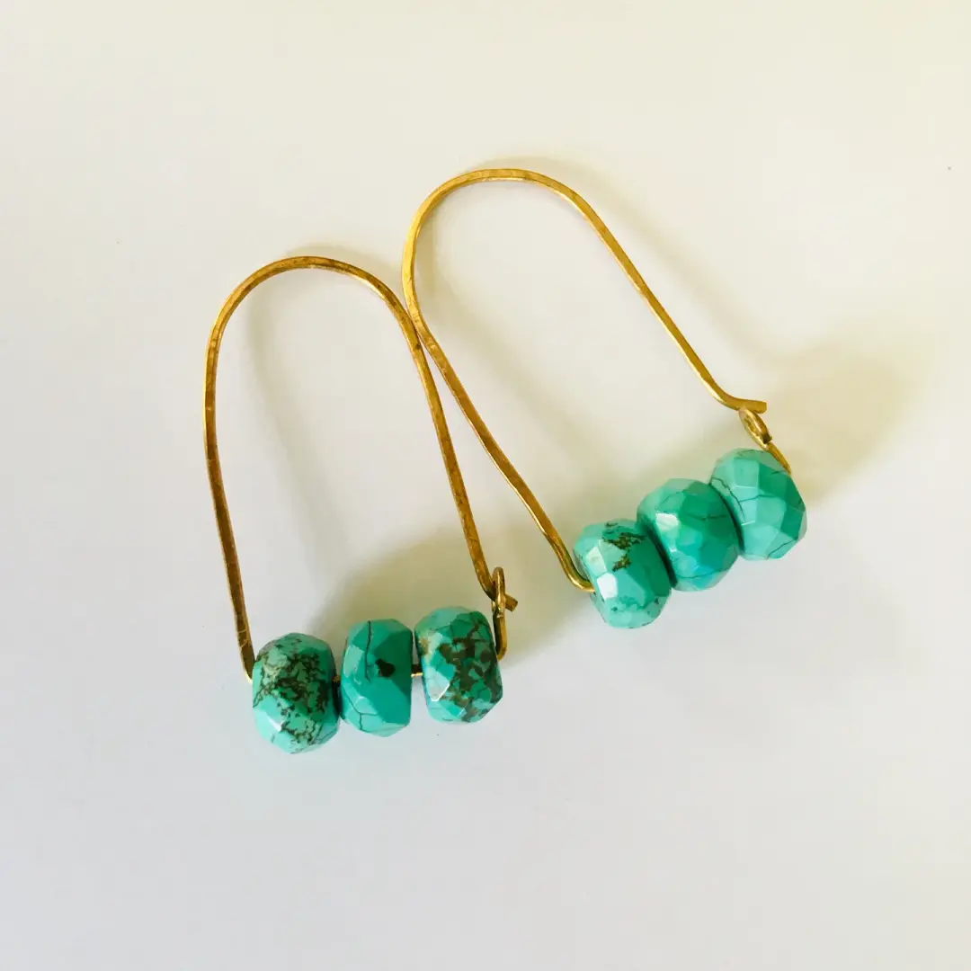 Faceted Turquoise Hammered Hoops