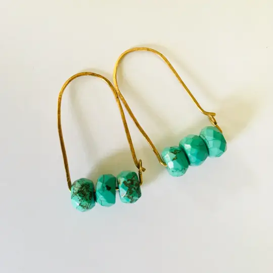 Faceted Turquoise Hammered Hoops